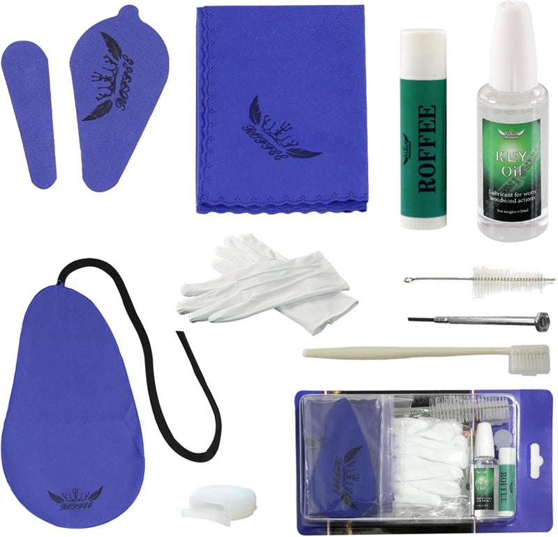 ROFFEE Store Clarinet Cleaning Cleaner Care Maintenance Kit - Clarinet Cleaning Kit: key oil, cork grease, swab, cleaning cloth, thumb rest, mouthpiece brush, screwdriver... - Image 1